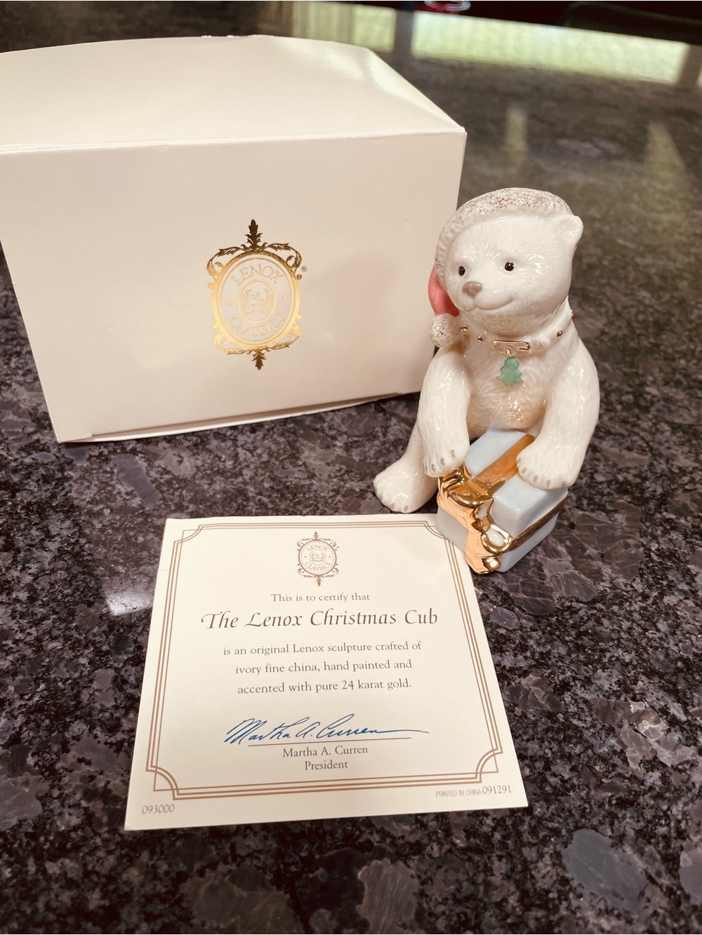 Lenox White and Gold Christmas Cub Porcelain Figurine